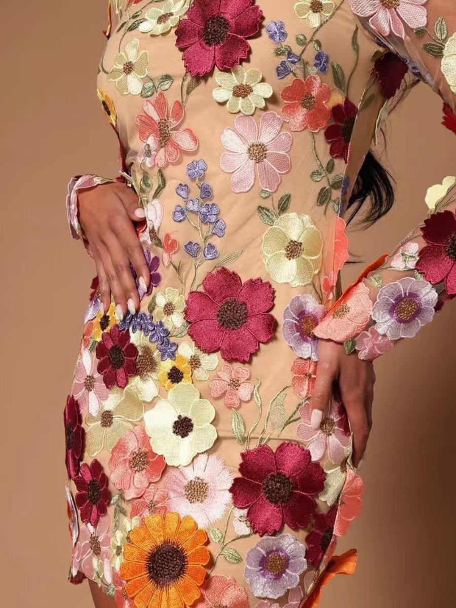 Midi Zomerjurk van Recycled Polyester met 3D Bloemenappliqué