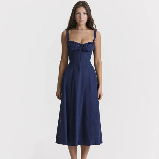 Polyester Midi Zomerjurk met Corset Bodice en Subtiele Zijslit voor Elegante Zomerfeesten - Zova - Fashion - Midi Jurk