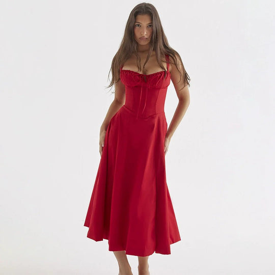 Polyester Midi Zomerjurk met Corset Bodice en Subtiele Zijslit voor Elegante Zomerfeesten - Zova - Fashion - Midi Jurk