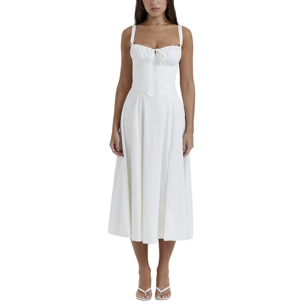 Polyester Midi Zomerjurk met Corset Bodice en Subtiele Zijslit voor Elegante Zomerfeesten - Zova - Fashion - Midi Jurk