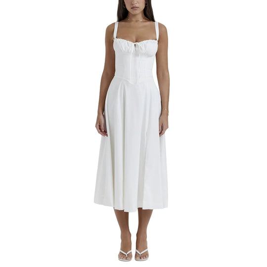 Polyester Midi Zomerjurk met Corset Bodice en Subtiele Zijslit voor Elegante Zomerfeesten - Zova - Fashion - Midi Jurk