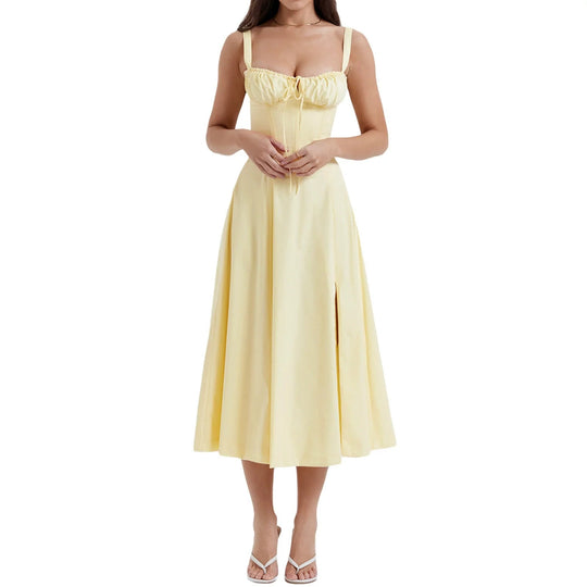 Polyester Midi Zomerjurk met Corset Bodice en Subtiele Zijslit voor Elegante Zomerfeesten - Zova - Fashion - Midi Jurk