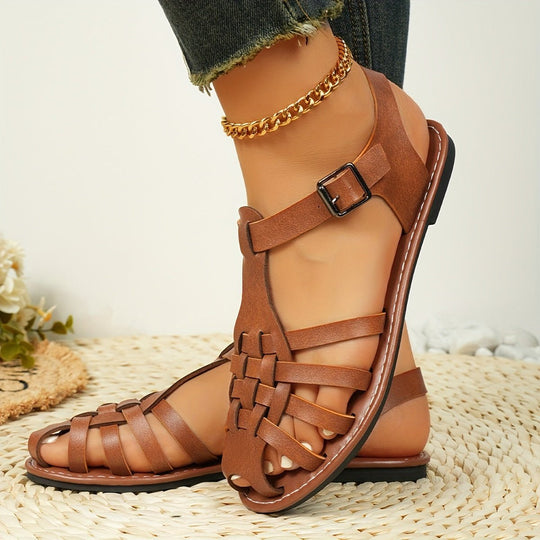 PU Sandalen Dames met Verstelbare Bandjes en Ronde Neus - ZovaFashion - Sandalen Dames