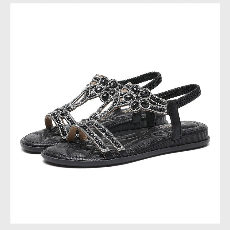 Rhinestone Sandalen Dames met Cut - Out Slingback en Open Teen Design - ZovaFashion - Sandalen Dames