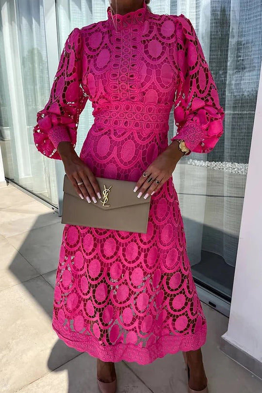 Romantische Midi Zomerjurk Dames van Katoen met 3/4 Mouwen en Crochet Kant - ZovaFashion - Midi Jurken