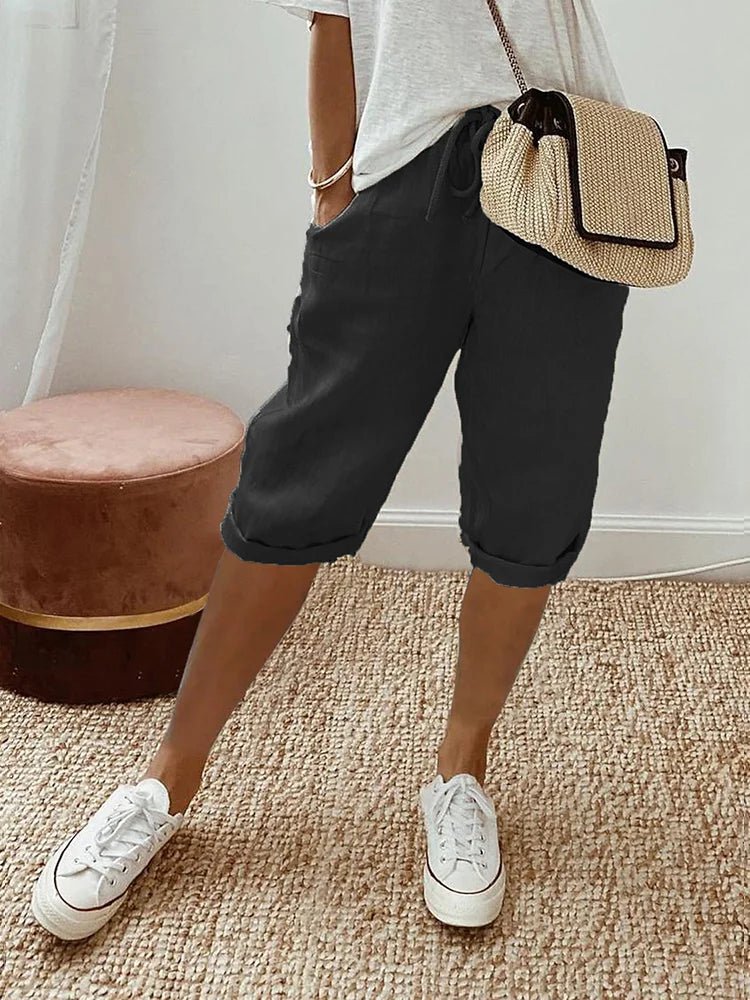 Rosa Korte Broek Dames van Katoen met Elastische Tailleband en Praktische Zijzakken - Zova - Fashion - Korte Broek Dames