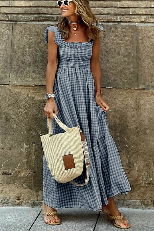 Rosie Maxi Zomerjurk Dames van Katoen met Geruite Print - Zova - Fashion