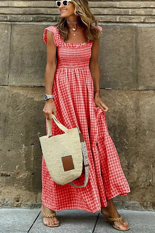 Rosie Maxi Zomerjurk Dames van Katoen met Geruite Print - Zova - Fashion