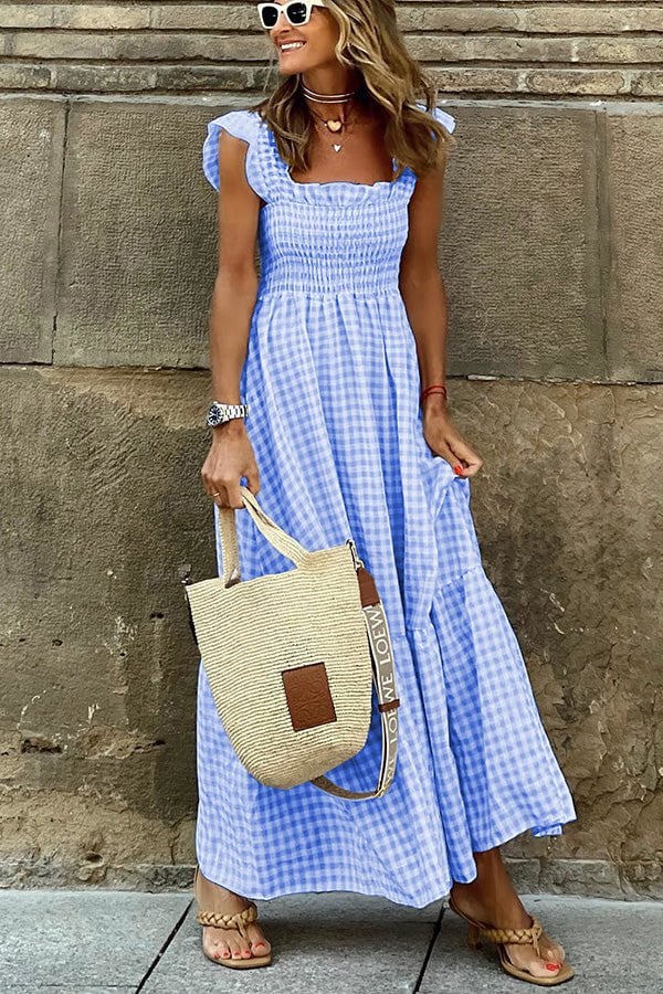 Rosie Maxi Zomerjurk Dames van Katoen met Geruite Print - Zova - Fashion