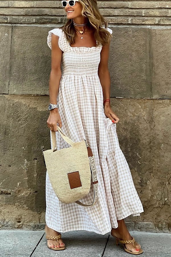 Rosie Maxi Zomerjurk Dames van Katoen met Geruite Print - Zova - Fashion