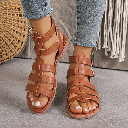 Sandalen Dames van Imitatieleer met Verstelbare Gesp en Open Teen in Romeinse Stijl - ZovaFashion - Sandalen Dames
