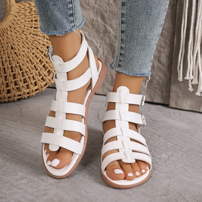Sandalen Dames van Imitatieleer met Verstelbare Gesp en Open Teen in Romeinse Stijl - ZovaFashion - Sandalen Dames