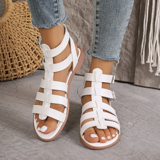 Sandalen Dames van Imitatieleer met Verstelbare Gesp en Open Teen in Romeinse Stijl - ZovaFashion - Sandalen Dames