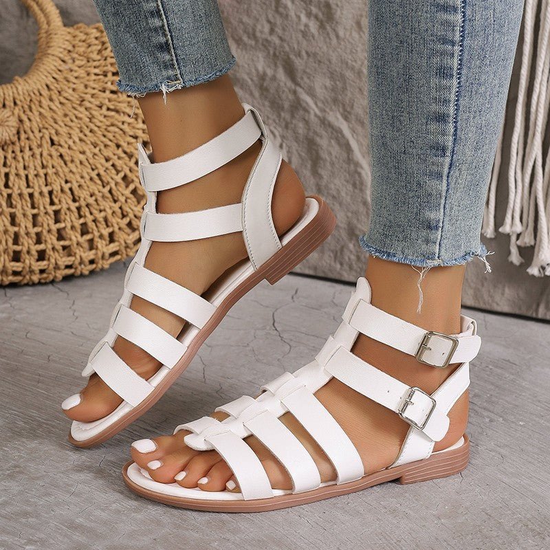Sandalen Dames van Imitatieleer met Verstelbare Gesp en Open Teen in Romeinse Stijl - ZovaFashion - Sandalen Dames