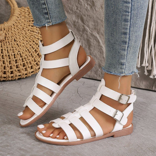 Sandalen Dames van Imitatieleer met Verstelbare Gesp en Open Teen in Romeinse Stijl - ZovaFashion - Sandalen Dames