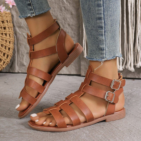 Sandalen Dames van Imitatieleer met Verstelbare Gesp en Open Teen in Romeinse Stijl - ZovaFashion - Sandalen Dames