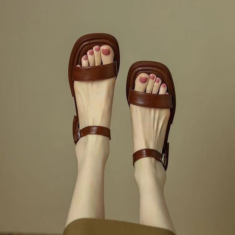 Sandalen Dames van PU Leer met Chunky Zool en Verstelbare Bandjes - ZovaFashion - Sandalen Dames