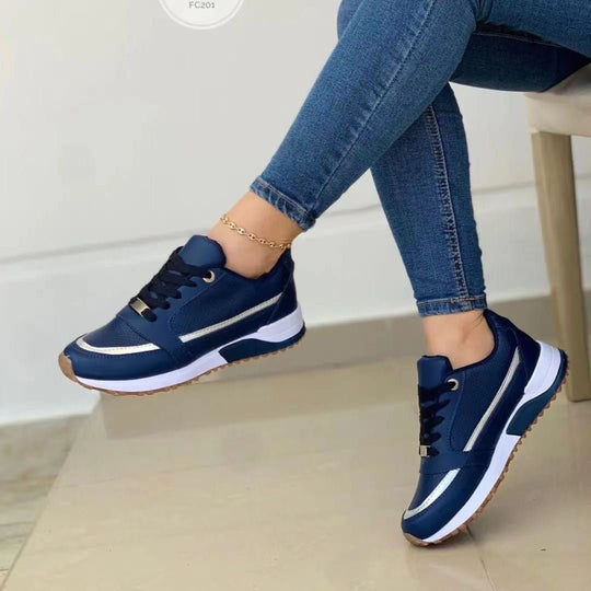 Selma Ortopædiske Sneakers Dames in Leer met Chunky Zool en Relaxed Fit - ZovaFashion - Schoenen Dames
