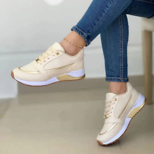 Selma Ortopædiske Sneakers Dames in Leer met Chunky Zool en Relaxed Fit - ZovaFashion - Schoenen Dames