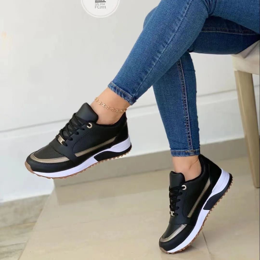 Selma Ortopædiske Sneakers Dames in Leer met Chunky Zool en Relaxed Fit - ZovaFashion - Schoenen Dames