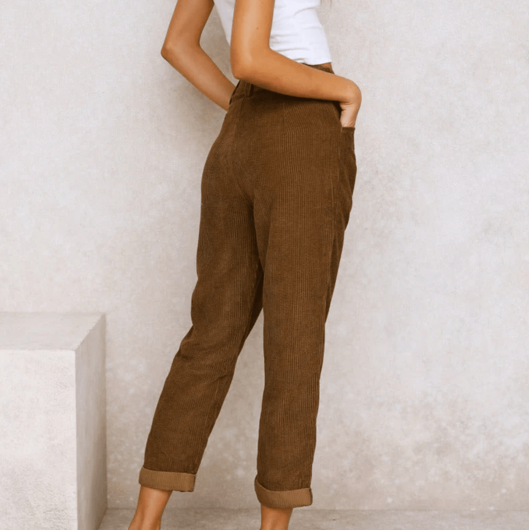 Spijkerbroek Dames van Corduroy met Relaxed Fit en Elastische Tailleband - ZovaFashion - Spijkerbroek Dames