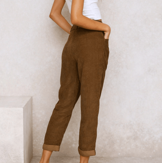 Spijkerbroek Dames van Corduroy met Relaxed Fit en Elastische Tailleband - ZovaFashion - Spijkerbroek Dames