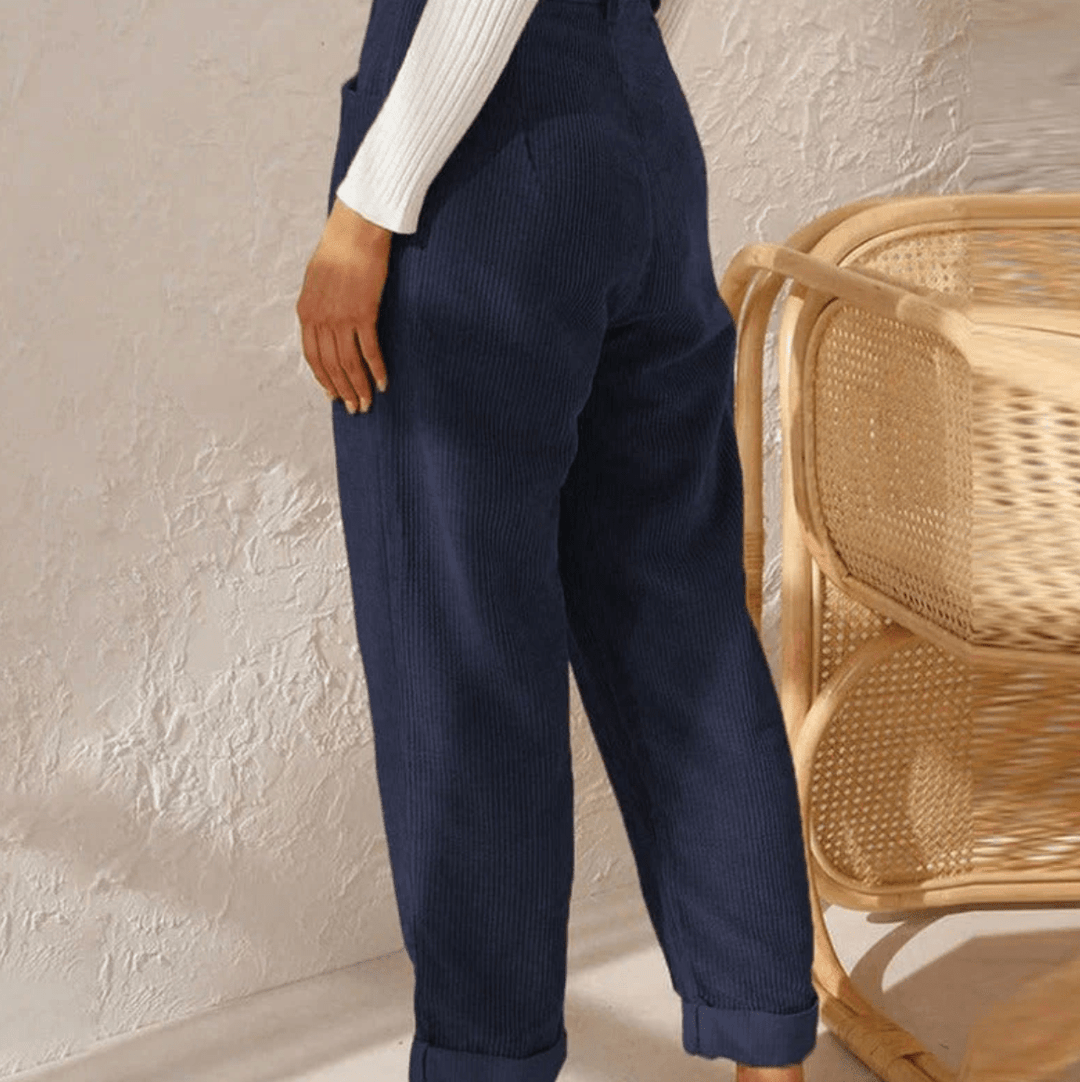 Spijkerbroek Dames van Corduroy met Relaxed Fit en Elastische Tailleband - ZovaFashion - Spijkerbroek Dames