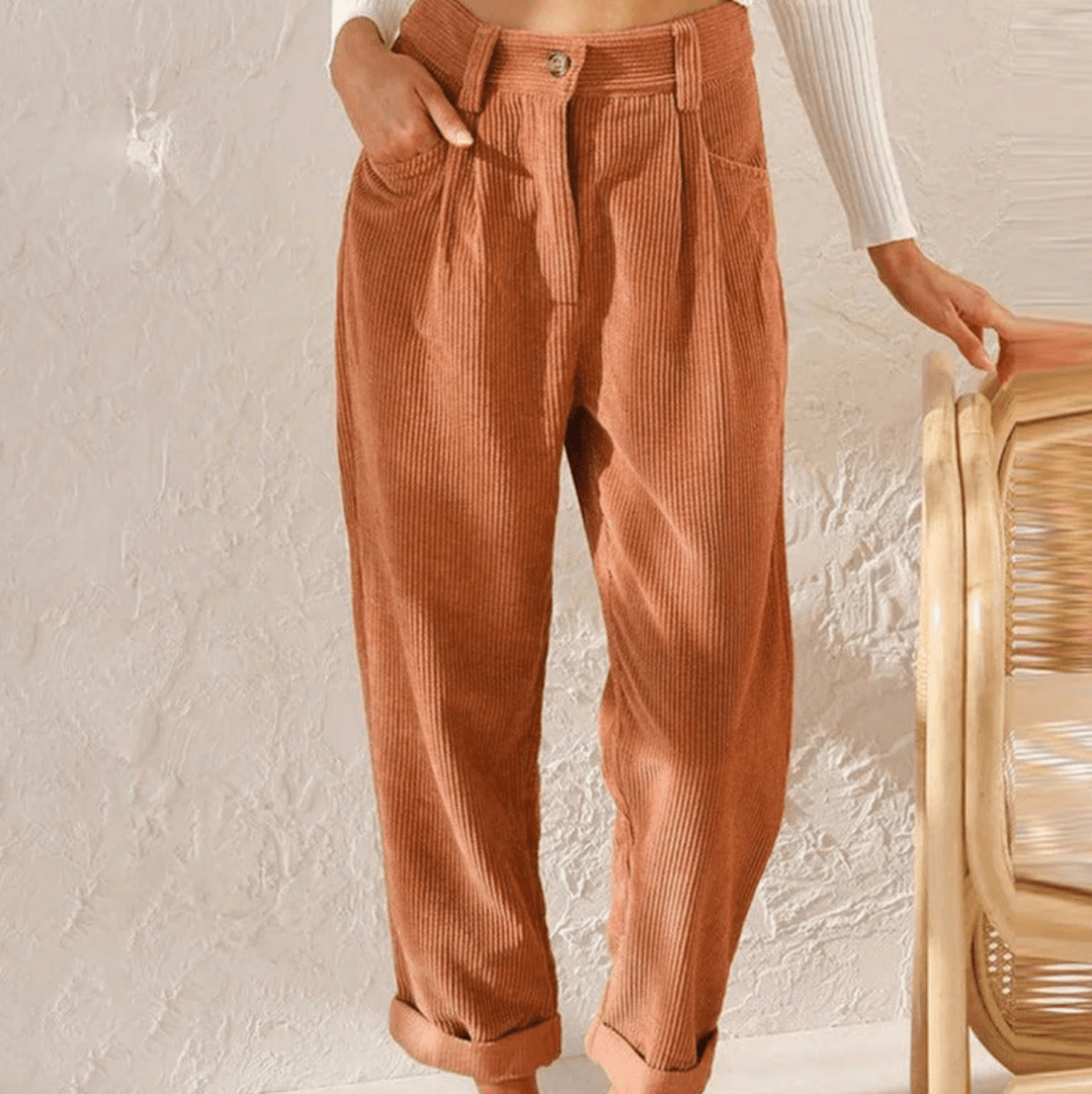 Spijkerbroek Dames van Corduroy met Relaxed Fit en Elastische Tailleband - ZovaFashion - Spijkerbroek Dames
