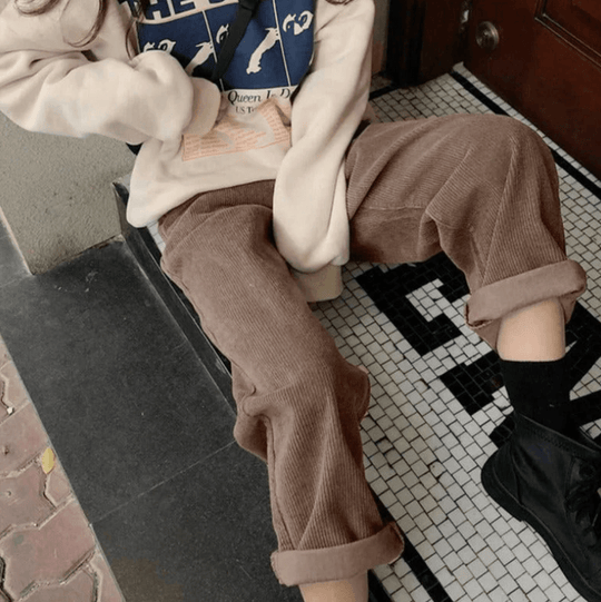 Spijkerbroek Dames van Corduroy met Relaxed Fit en Elastische Tailleband - ZovaFashion - Spijkerbroek Dames