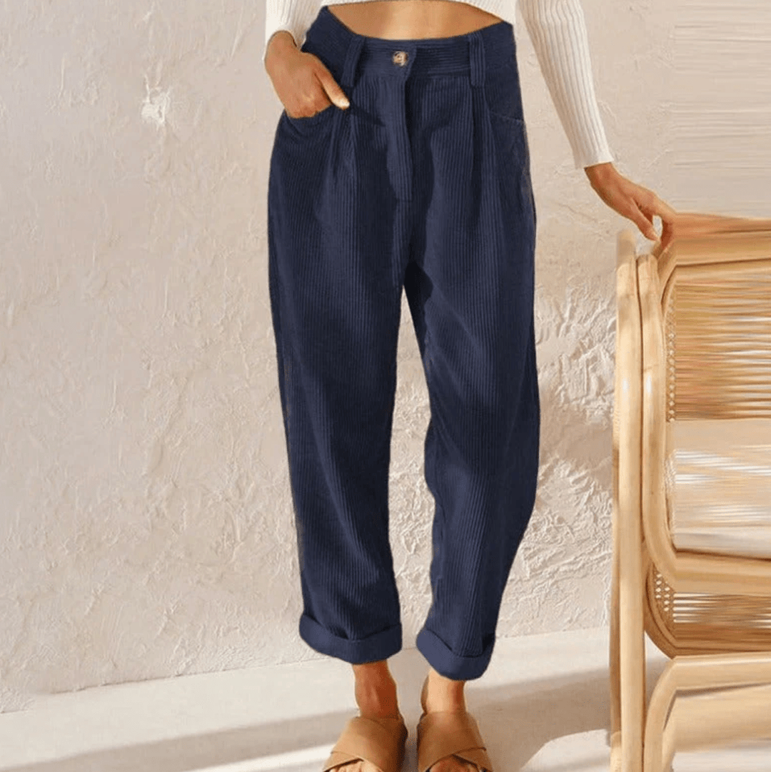 Spijkerbroek Dames van Corduroy met Relaxed Fit en Elastische Tailleband - ZovaFashion - Spijkerbroek Dames