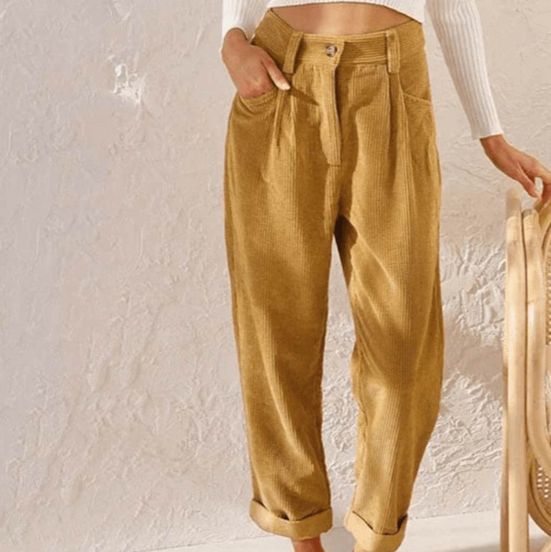 Spijkerbroek Dames van Corduroy met Relaxed Fit en Elastische Tailleband - ZovaFashion - Spijkerbroek Dames