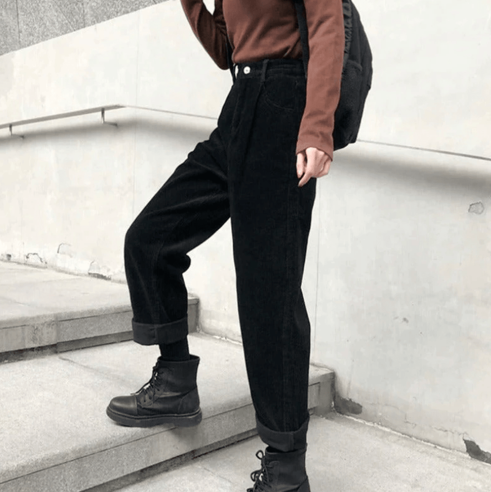 Spijkerbroek Dames van Corduroy met Relaxed Fit en Elastische Tailleband - ZovaFashion - Spijkerbroek Dames