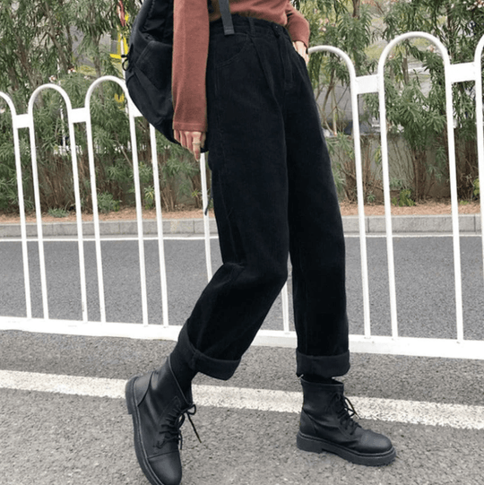 Spijkerbroek Dames van Corduroy met Relaxed Fit en Elastische Tailleband - ZovaFashion - Spijkerbroek Dames