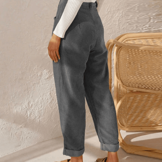 Spijkerbroek Dames van Corduroy met Relaxed Fit en Elastische Tailleband - ZovaFashion - Spijkerbroek Dames