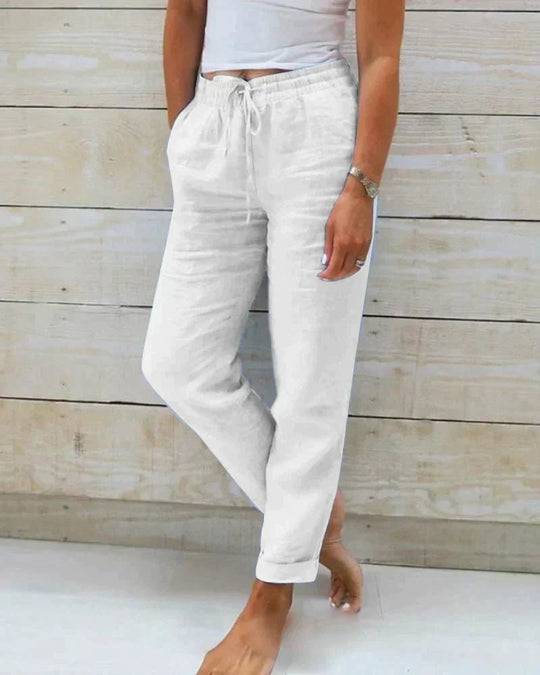 Stijlvolle Linnen Broek Dames met Elastische Tailleband en Relaxed Fit - Zova - Fashion
