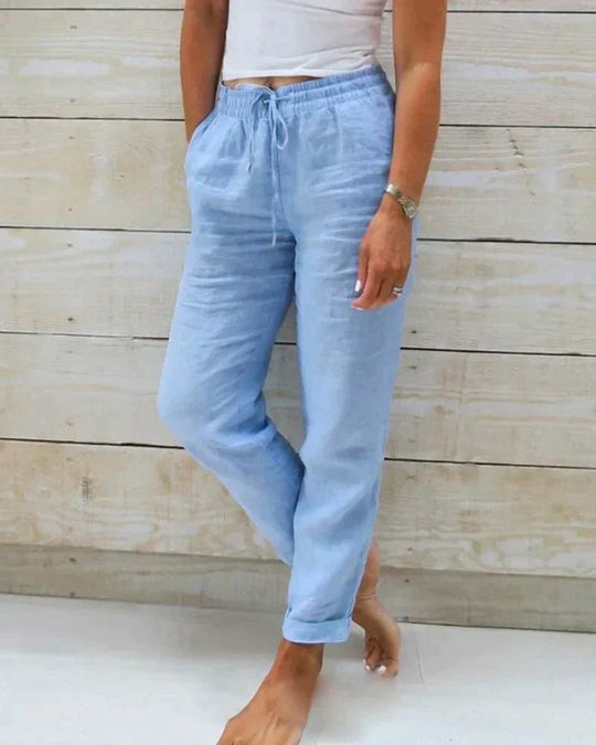 Stijlvolle Linnen Broek Dames met Elastische Tailleband en Relaxed Fit - Zova - Fashion