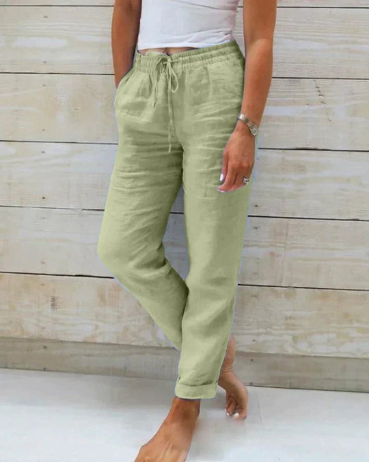 Stijlvolle Linnen Broek Dames met Elastische Tailleband en Relaxed Fit - Zova - Fashion