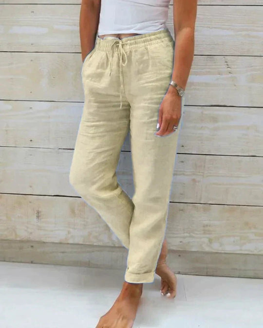 Stijlvolle Linnen Broek Dames met Elastische Tailleband en Relaxed Fit - Zova - Fashion