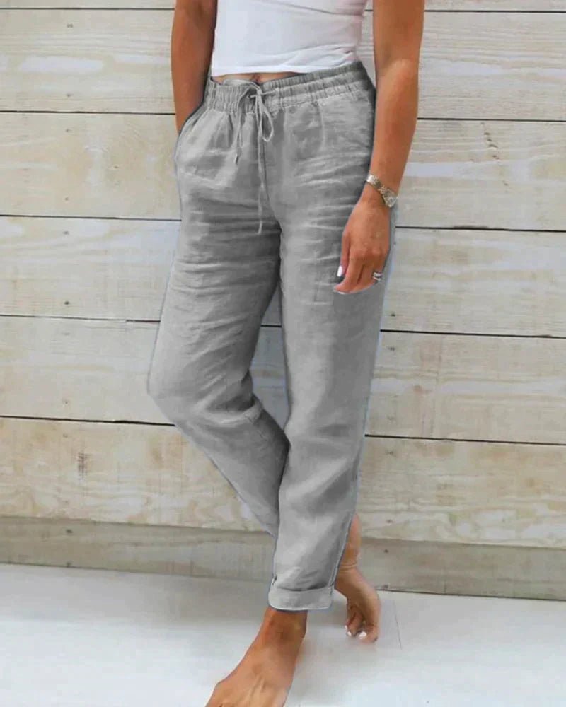 Stijlvolle Linnen Broek Dames met Elastische Tailleband en Relaxed Fit - Zova - Fashion