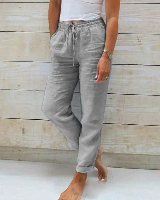Stijlvolle Linnen Broek Dames met Elastische Tailleband en Relaxed Fit - Zova - Fashion