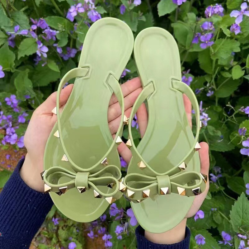 Studded Bowknot Slippers Dames van Leer met Rivets en Relaxed Fit - Zova - Fashion