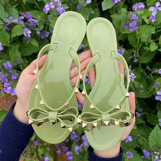 Studded Bowknot Slippers Dames van Leer met Rivets en Relaxed Fit - Zova - Fashion