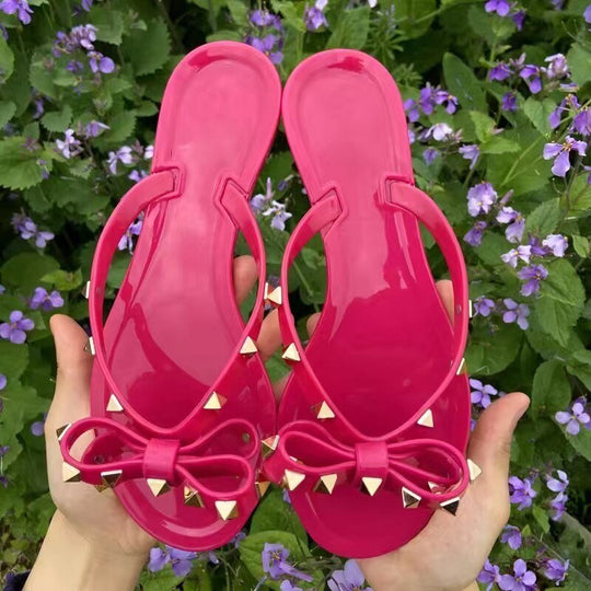 Studded Bowknot Slippers Dames van Leer met Rivets en Relaxed Fit - Zova - Fashion