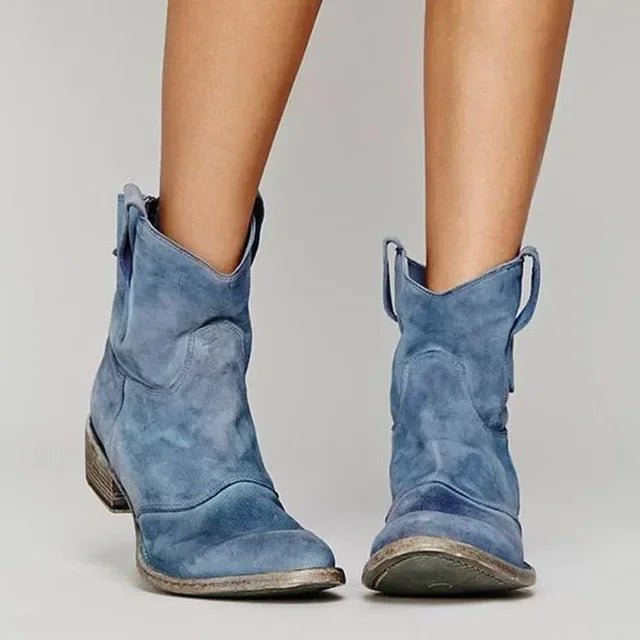 Suède Sneakers Dames met Lage Hak en Western Neus in Vintage Stijl - ZovaFashion - Schoenen Dames