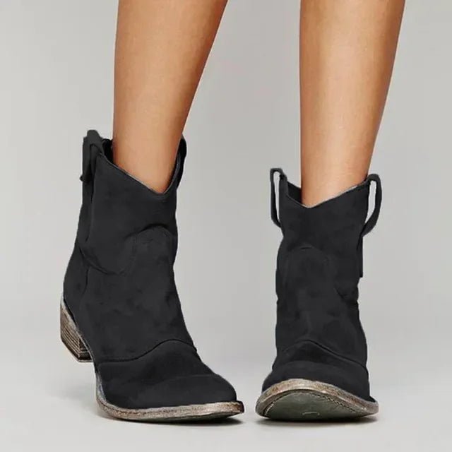 Suède Sneakers Dames met Lage Hak en Western Neus in Vintage Stijl - ZovaFashion - Schoenen Dames