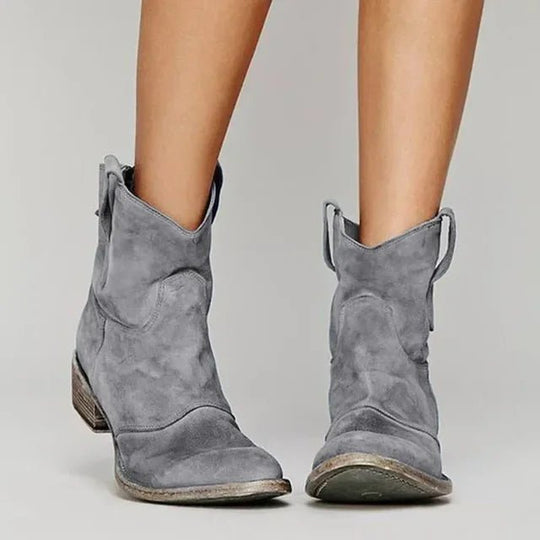 Suède Sneakers Dames met Lage Hak en Western Neus in Vintage Stijl - ZovaFashion - Schoenen Dames