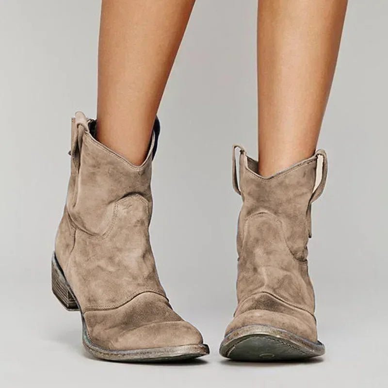 Suède Sneakers Dames met Lage Hak en Western Neus in Vintage Stijl - ZovaFashion - Schoenen Dames