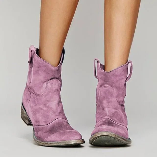Suède Sneakers Dames met Lage Hak en Western Neus in Vintage Stijl - ZovaFashion - Schoenen Dames