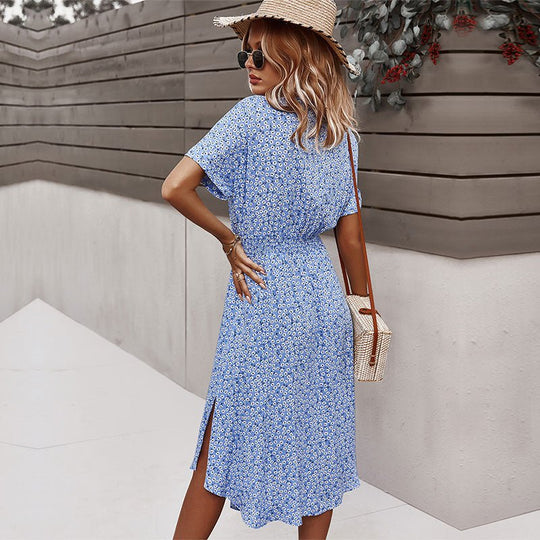Svea Midi Zomerjurk Dames van Katoen met Knoopsluiting en Geaccentueerde Taille - ZovaFashion - Midi Jurk
