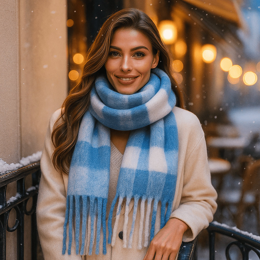 Karminrode Geruite Sjaal – Elegantie, Zachtheid en Warmte